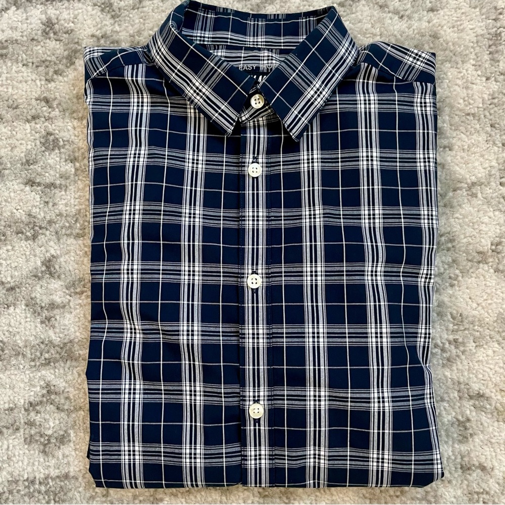 H&M Men's Slim Fit Easy Iron Blue & White Long Sleeve Button-Up Shirt - Medium